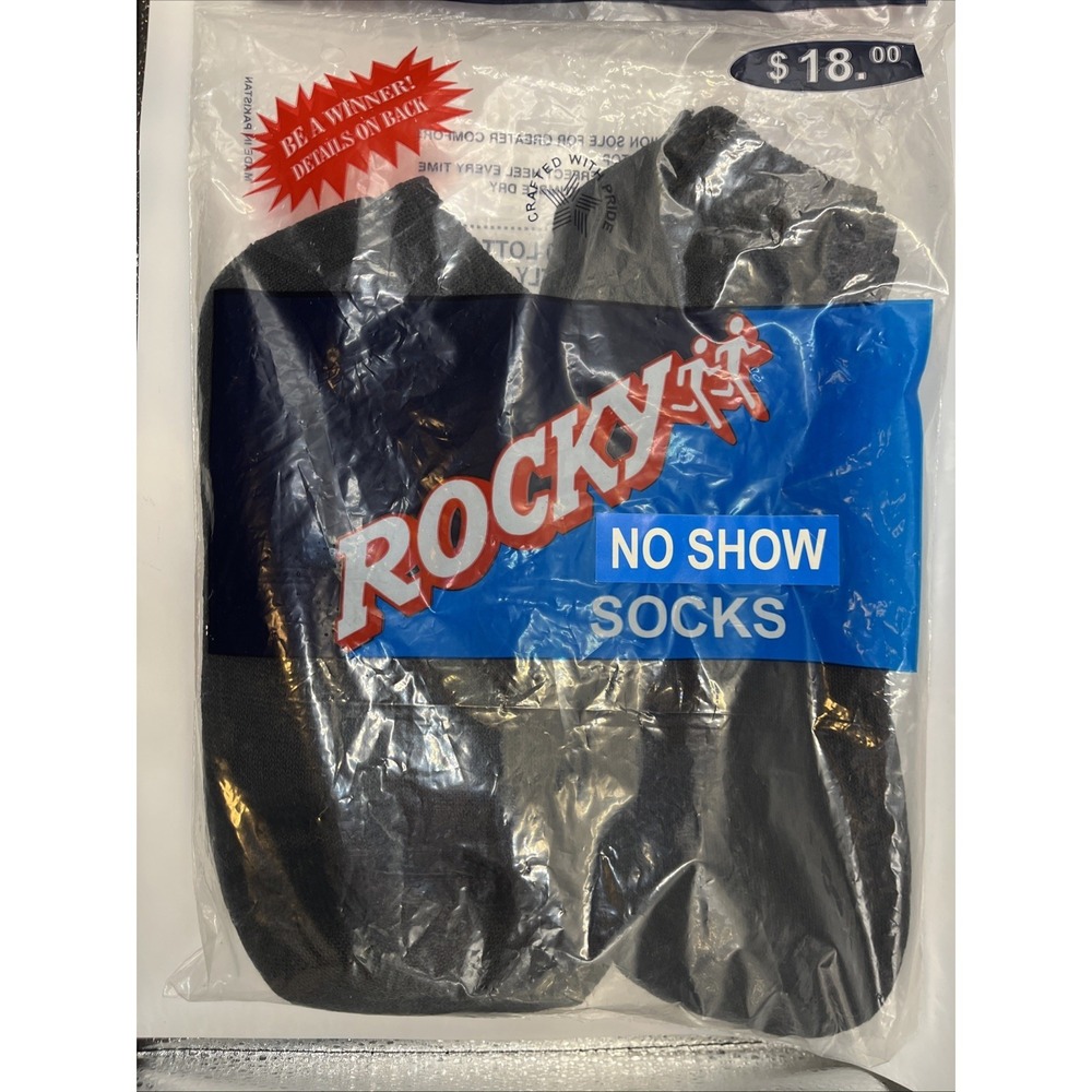 Rocky Men's No Show Black Socks Size mens Size 10-13 6 Pair New In Package
